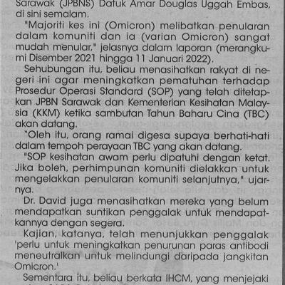 16.1.2022 Mingguan Sarawak Pg.4 Omicron 36 Kes Baharu Dikesan