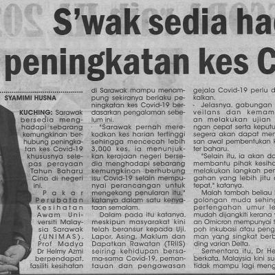 19.1.2022 Utusan Sarawak Pg.4 Swak Sedia Hadapi Peningkatan Kes Covid 19