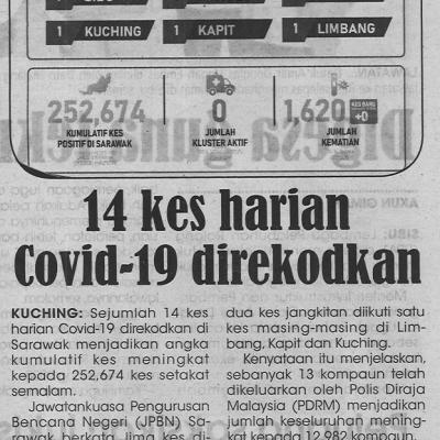 22.1.2022 Utusan Sarawak Pg.4 14 Kes Harian Covid 19 Direkodkan