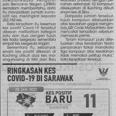 29.1.2022 Utusan Sarawak Pg.4 11 Kes Baharu Direkodkan