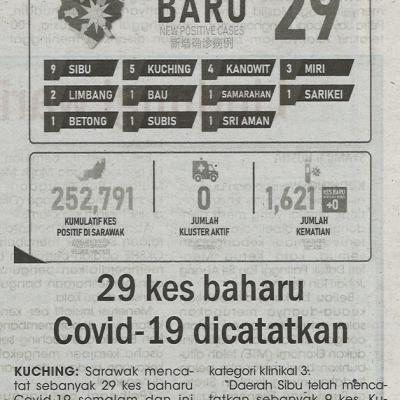 30.1.2022 Utusan Sarawak Pg.4 29 Kes Baharu Covid 19 Dicatatkan