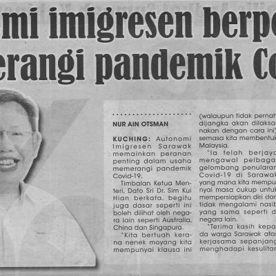 5.1.2022 Utusan Sarawak Pg.4 Autonomi Imigresen Berperanan Perangi Pandemik Covid 19