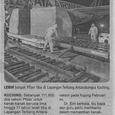 26.2.2022 Utusan Sarawak Pg.4 111900 Dos Vaksin Pfizer Tiba Di Kuching