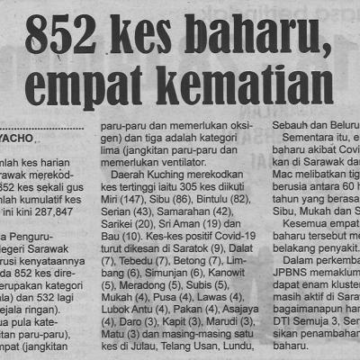 21.3.2022 Utusan Sarawak Pg.4 852 Kes Baharu Empat Kematian
