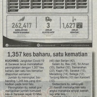 3.3.2022 Utusan Sarawak Pg.4 1357 Kes Baharu Satu Kematian