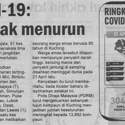 23.4.2022 Utusan Sarawak Pg.4 Covid 19 Kes Di Sarawak Menurun