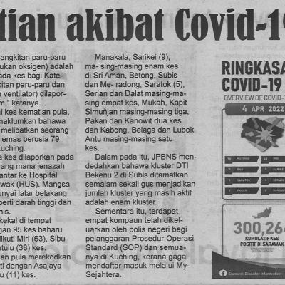 5.4.2022 Utusan Sarawak Pg.4 Satu Kematian Akibat Covid 19 Semalam