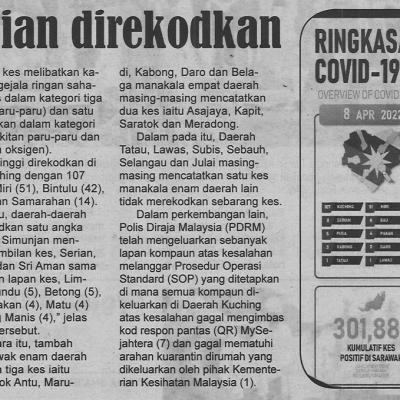 9.4.2022 Utusan Sarawak Pg.4 Empat Kematian Direkodkan