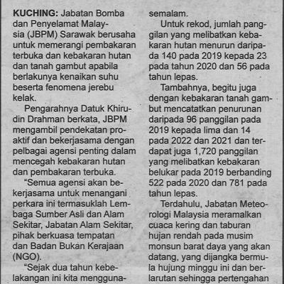 13.5.2022 Utusan Sarawak Pg.2 Jbpm Sarawak Perangi Pembakaran Terbuka