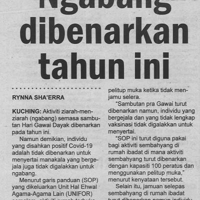 20.5.2022 Utusan Sarawak Pg.4 Ngabang Dibenarkan Tahun Ini