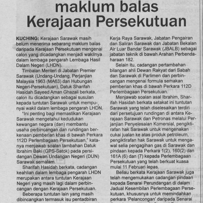 21.5.2022 Utusan Sarawak Pg2 Sarawak Tunggu Maklum Balas Kerajaan Persekutuan