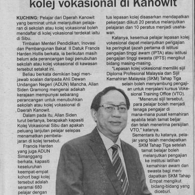 21.5.2022 Utusan Sarawak Pg7 Belum Ada Cadangan Wujudkan Kolej Vokasional Di Kanowit