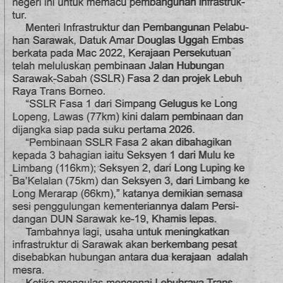 28.5.2022 Utusan Sarawak Pg 7 Hubungan Baik Pacu Pembangunan Infrastruktur