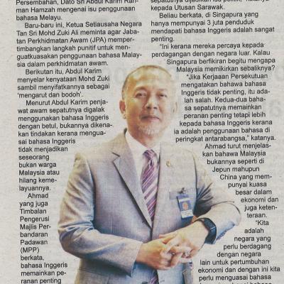 06.6.2022 Utusan Sarawak Pg 3 Bahasa Tidak Sepatutnya Dijadikan Isu Politik