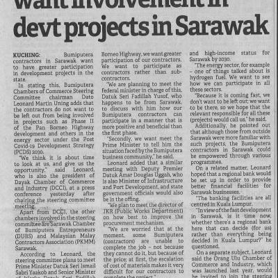 22.6.2022 Borneo Post Pg. 3 Bumiputera Contractors Want Involvement In Devt Projects In Sarawak