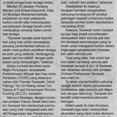 24.6.2022 Utusan Sarawak Pg. 2 Sarawak Di Landasan Tepat Guna Tenaga Hidrogen