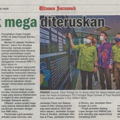 29.6.2022 Utusan Sarawak Pg. 3 Projek Mega Diteruskan