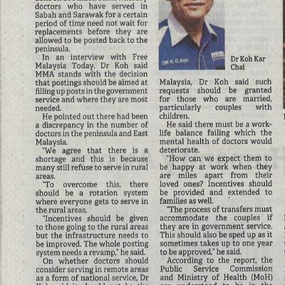 30.6.2022 Borneo Post Pg.1 Mma Proposes Rotation System To Ensure Doctors Serve In Rural Areas