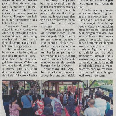 1 Sekolah Di Tiga Daerah Dibuka Semula Utusan Sarawak. Pg3