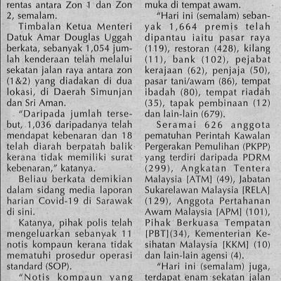 3. 18 Kenderaan Diarah Patah Balik. Utusan Sarawak. Pg4