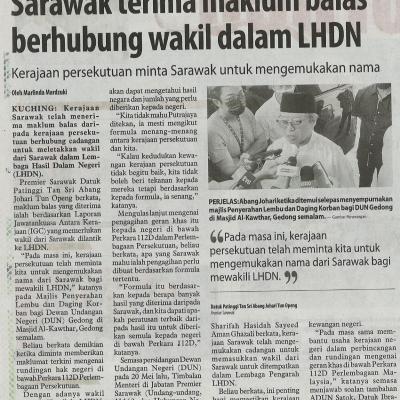 11.7.2022 Utusan Borneo Pg. 2 Sarawak Terima Maklum Balas Berhubung Wakil Dalam Lhdn