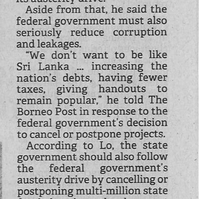 19.7.2022 Borneo Post Pg. 3 Mtuc Sarawak Suggests Federal Govt Cut Ministers Ministries In Austerity Drive