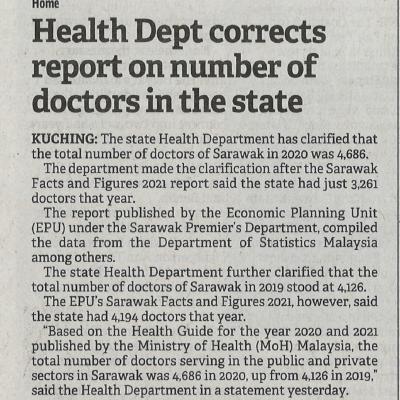 2.7.22 Borneo Post Pg. 3 Health Dept Corrects Report On Number Of Doctors In The State