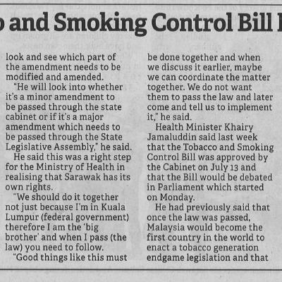 21.7.2022 Borneo Post Pg. 5 Draft Of Proposed Tobacco And Smoking Control Bill Has To Be Studied Dr Sim