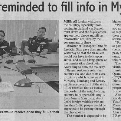 24.7.2022 Borneo Post Pg. 9 Foreign Visitors Reminded To Fill Info In Mysejahtera App