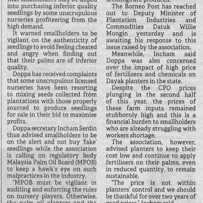29.7.2022 Borneo Post Pg.3 Doppa Concerned Over Sale Of Fake Oil Palm Seedlings