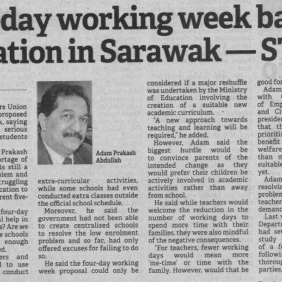 6.7.22 Borneo Post Pg. 5 Four Day Working Week Bad For Education In Sarawak Stu