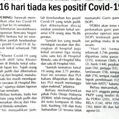 1. 16 Hari Tiada Kes Positif Covid 19 Utusan Sarawak Pg.5