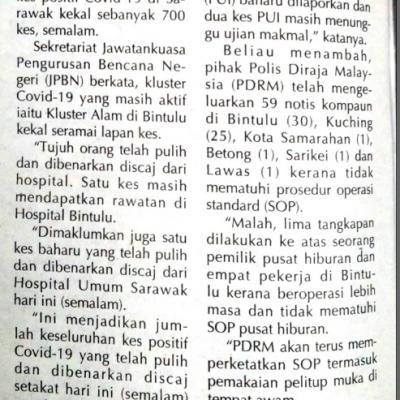 1. Covid 19 Tiada Kes Positif Di Sarawak Utusan Sarawak Pg.4