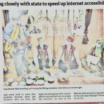 1. Fed Govt Working Closely With State To Speed Up Internet Accessibility. The Borneo Post Pg.1