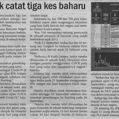 1. Sarawak Catat Tiga Kes Baharu 30.9.2020. Pg.5