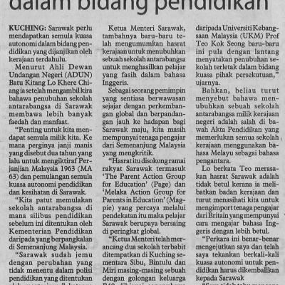 1. Sarawak Perlu Dapatkan Kuasa Autonomi Dalam Bidang Pendidikan Utusan Borneo Pg.6