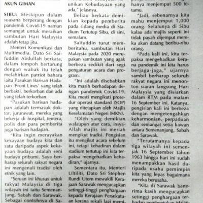 2. Covid 19 Sambutan Hari Malaysia Diteruskan. Utusan Sarawak Pg 5