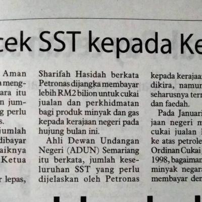 2. Petronas Dijangka Serah Cek Sst Kepada Ketua Menteri Petang Ini. Utusan Borneo Pg 4