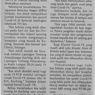 2. Satu Kes Positif Covid 19 Dilaporkan. Utusan Sarawak Pg 4