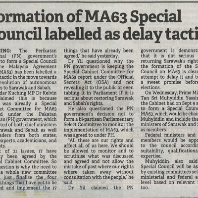 3. Formation Of Ma63 Special Council Labelled As Delay Tactic. The Borneo Post Pg 4
