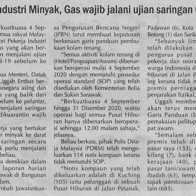 3. Pekerja Industri Minyak Gas Wajib Jalani Ujian Saringan Covid 19 4.9.2020. Pg.4