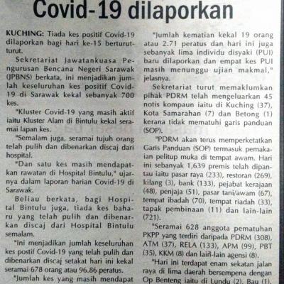 3. Tiada Kes Positif Covid 19 Dilaporkan. Utusan Sarawak Pg. 4