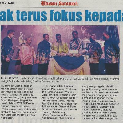 19.8.2022 Utusan Sarawak Pg. 15 Sarawak Terus Fokus Kepada Tvet