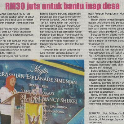 21.8.2022 Mingguan Sarawak Pg. 3 Rm30 Juta Untuk Bantu Inap Desa