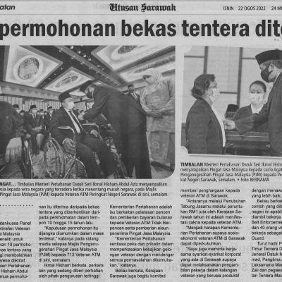 22.8.2022 Utusan Sarawak Pg. 6 19 Permohonan Bekas Tentera Diteliti