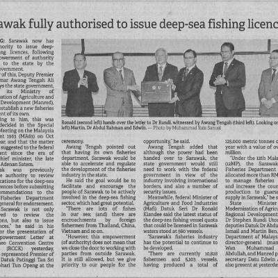 24.8.2022 Borneo Post Pg. 3 Sarawak Fully Authorised To Issue Deep Sea Fishing Licences