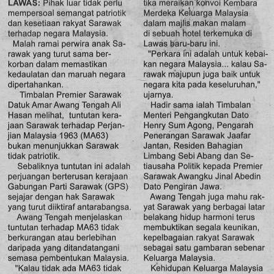 30.8.2022 Utusan Sarawak Pg. 2 Tuntutan Dalam Ma63 Bukan Bermaksud Tidak Patriotik Awang Tengah