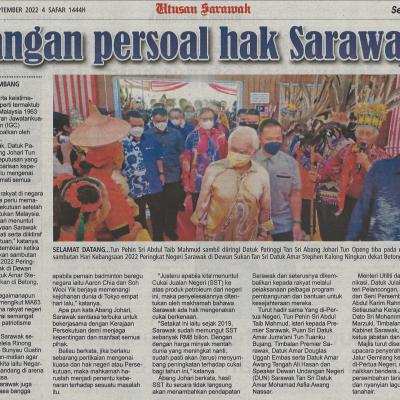 1.9.2022 Utusan Sarawak Pg.3 Jangan Persoal Hak Sarawak