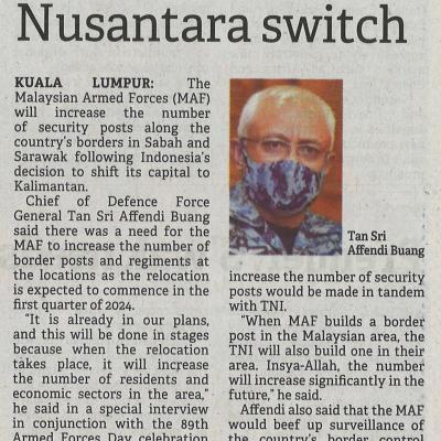 15.9.2022 Borneo Post Pg. 1 Maf To Beef Up Border Security In Swak Sabah For Nusantara Switch