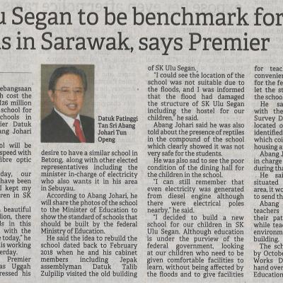 2.9.2022 Borneo Post Pg. 1 Sk Ulu Segan To Be Benchmark For Other Schools In Sarawak Says Premier